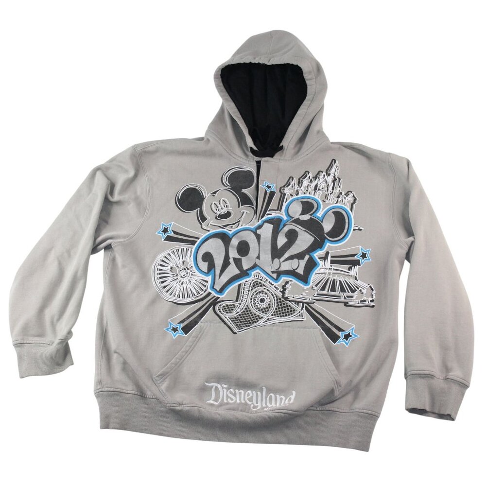 Disneyland Resort Unisex XL 2 Btn Gray Hoodie Mickey Mouse Embroidered Graphic - Picture 1 of 11